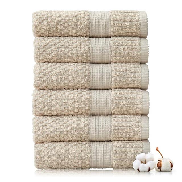 NY Loft 100% Cotton Hand Towel 6 Pack Hand Towel Set | Super Soft & Absorbent Quick-Dry Hand Towels 16" x 28" |Textured and Durable Cotton | Trinity Collection (6 Pack Hand Towel, Sand)