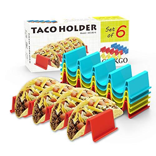 GINKGO Taco Holder Stand Set of 6 - Taco Truck Tray Style Rack Holds Up to 4 Tacos Each, PP Health Material Very Hard and Sturdy, Dishwasher Top Rack Safe, Microwave Safe …