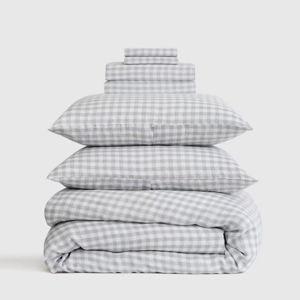 Deluxe Linen Duvet Bundle | Quince in Blue Fog Gingham