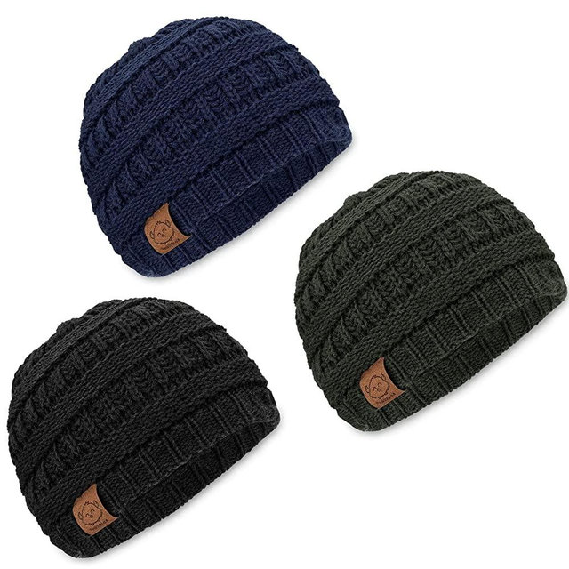 KeaBabies Baby Beanie Winter Hats - 3-Pack Soft Knitted Baby Hat Mittens for Boys (Urban)