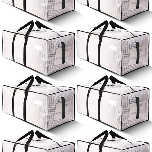 HOMESURE Supports 200lbs Heavy Duty Moving Bags - Strong Zipper & Wrap-Around Handles - Water-Resistant Storage Totes, Durable Alternative to Moving Boxes - 8 Pack - Semi-Transparent