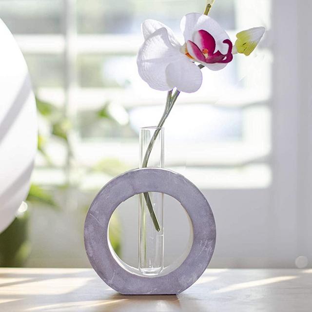 Frank Lloyd Wright Design Inspired Polished Concrete Organic Element Basic Shape Glass Vase Tube Flower Bud Vase Home Decorative Accent Wedding Centerpiece Hotel Office Home Decor (Small Circle)