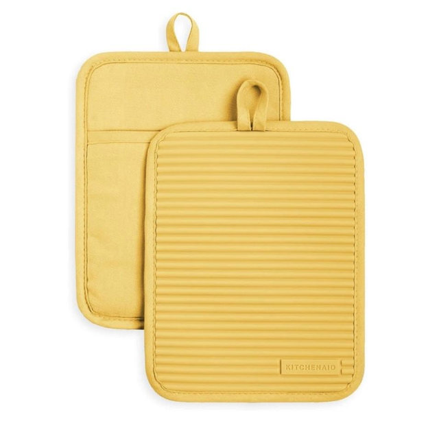 KITCHENAID Ribbed Soft Silicone Pot Holder 2-Pack Set, 7"x9", Orange Sorbet