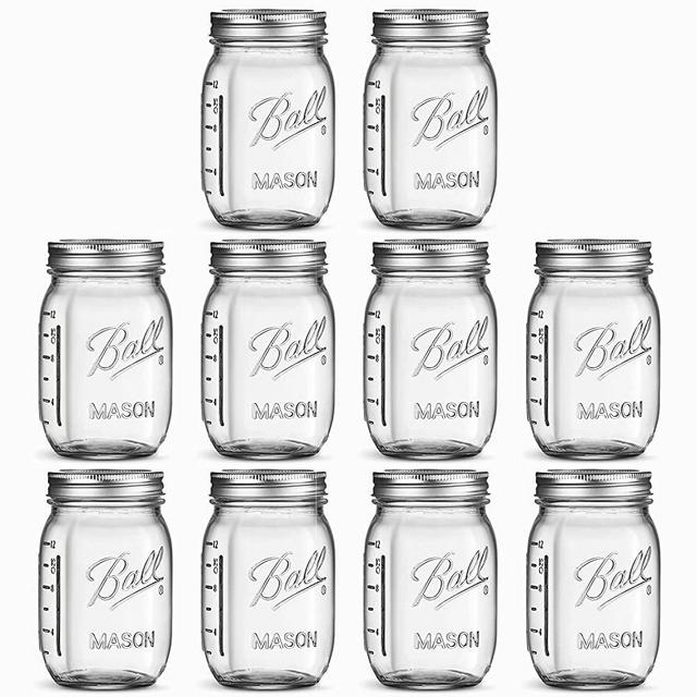 Ball Regular Mouth Mason Jars 16 oz [10 Pack] With mason jar lids and Bands, Ball mason jars 16 oz - For Canning, Fermenting, Pickling, Jar Decor. Microwave/Freeze/Dishwasher Safe + SEWANTA Jar Opener