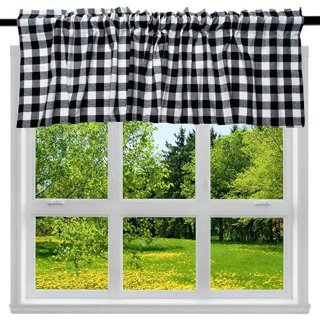 2 Pack Buffalo Check Plaid Cotton Window Valances White and Black Farmhouse Design Window Treatment Decor Curtains Rod Pocket Valances for Kitchen/Living Room 16" x 56"