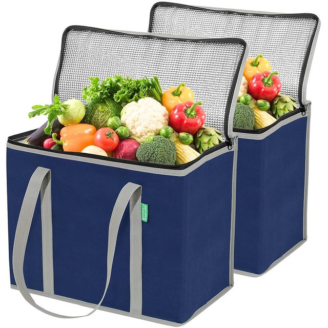 XL Insulated Reusable Grocery Bags (2-Pack) - Premium Quality Cooler Bags with Hard Bottom Insert, Stands Upright, Washable