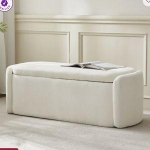 Stana Fabric Upholstered Ottoman Bench With Large Storage Space - Cream