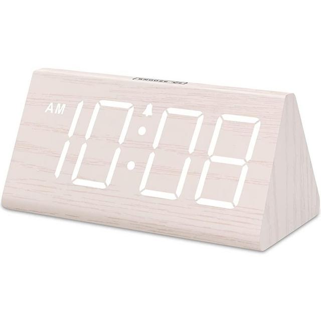DreamSky Wooden Digital Alarm Clocks for Bedrooms - Electric Desk Clock with Large Numbers, USB Port, Battery Backup Alarm, Adjustable Volume, Dimmer, Snooze, DST, 12/24H, Wood Décor