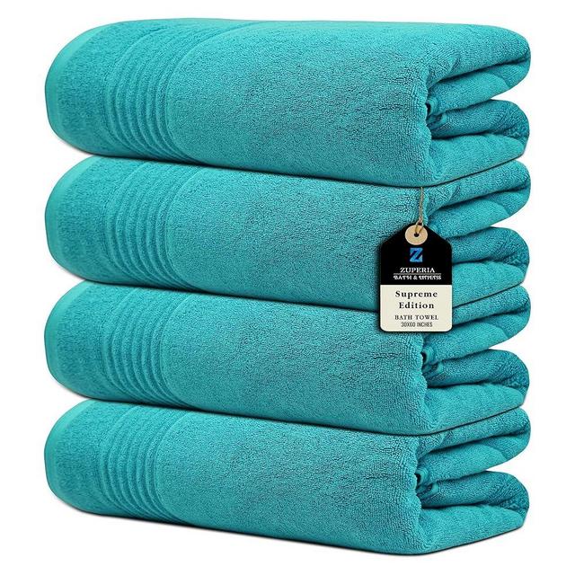 ZUPERIA Supreme Edition Bath Towels 700 GSM - 30 x 60 Inches, 100% Cotton Large Bathroom Shower Towels - Highly Absorbent for The Ultimate Experience (4 Pack, Turquoise)