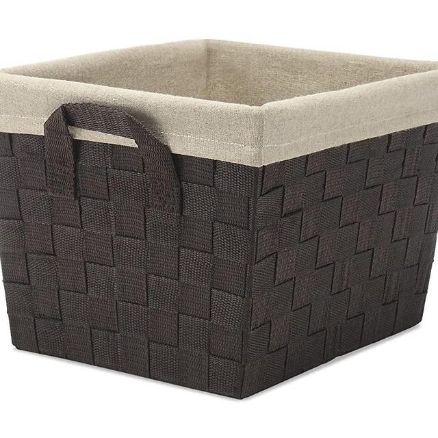 Whitmor Woven Strap Storage Tote, Liner, Espresso Shelf Basket, Small W