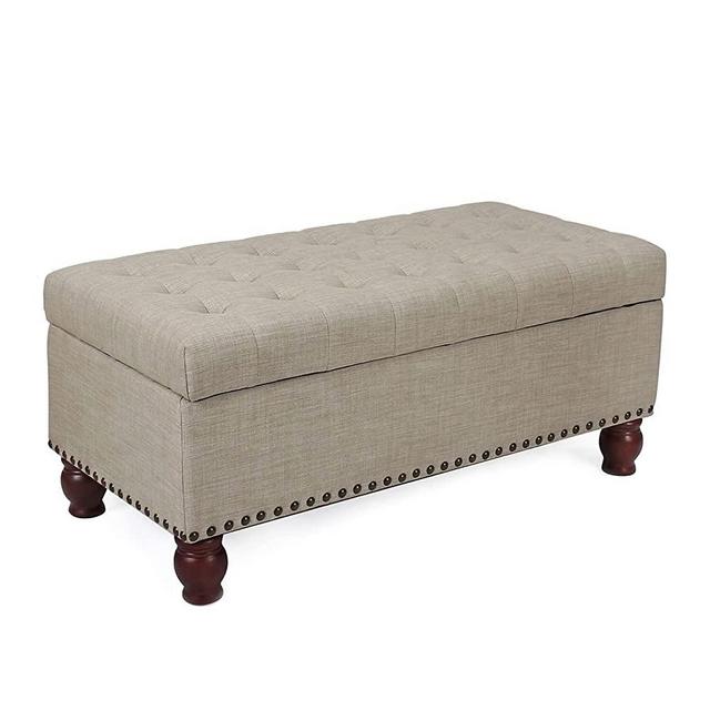 Decent Home 40 Inches Fabric Ottoman Bench with Storage for Living Bed Room, Button Tufted Foot Rest Stool with Solid Wood Legs (Beige)