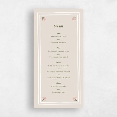 Classic Greige, Beige Wedding Menu - Maeva