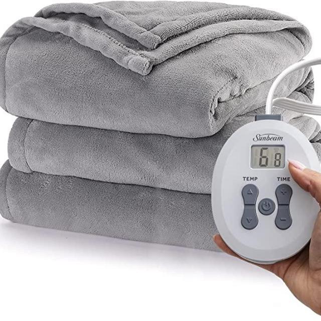 Sunbeam Royal Luxe Dove Grey Heated Blanket - Full