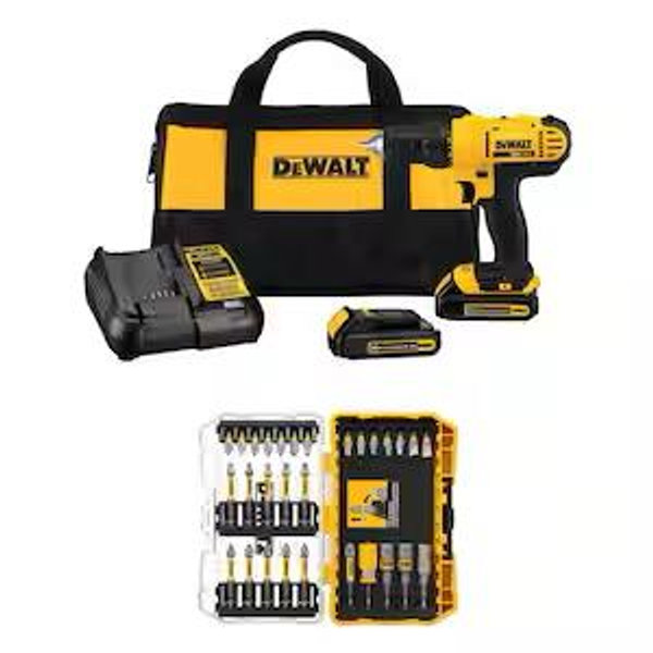 DEWALT 20V MAX* Cordless Drill/Driver Kit with Screwdriver/Drill Bit Set, 100-Piece (DCD771C2 & DWA2FTS100)