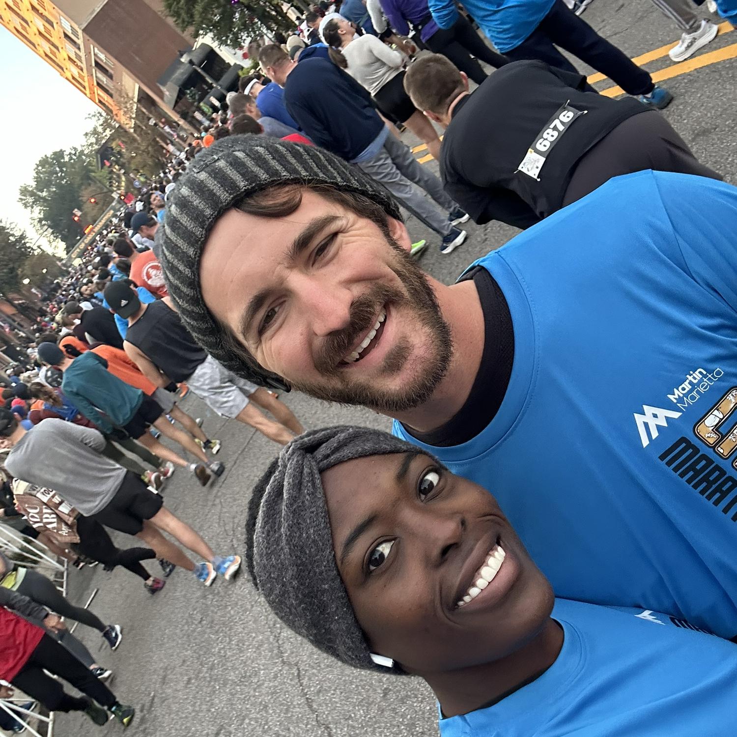 Our most recent pre-race selfie (Fun fact: We’ve run 5 races together ranging from 5k to 10k and have more planned for 2024) 📍Raleigh, NC