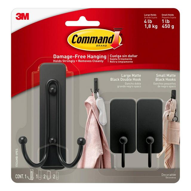 Command Large and Small Decorative Hooks Matte Black