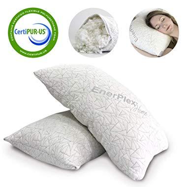 EnerPlex CertiPUR-US Certified Never-Flat 2-Pack Luxury King Size Pillow Adjustable Shredded Memory Foam High End Quality Machine Washable Removable Bamboo Cover King Size Lifetime Promise