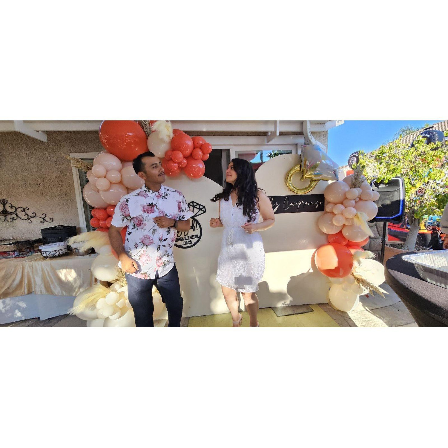 Us enjoying our engagement party, this is the only photo we took together that day, we were too busy having a wonderful time, June 2024.