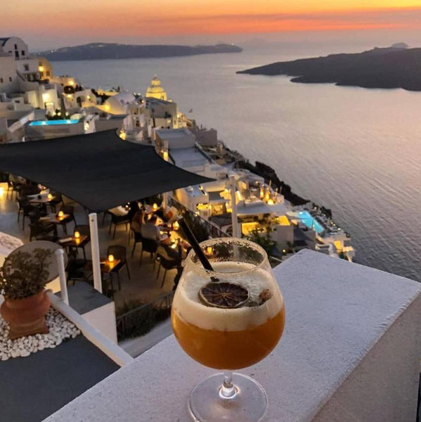 Cocktails With a View in Santorini, Greece