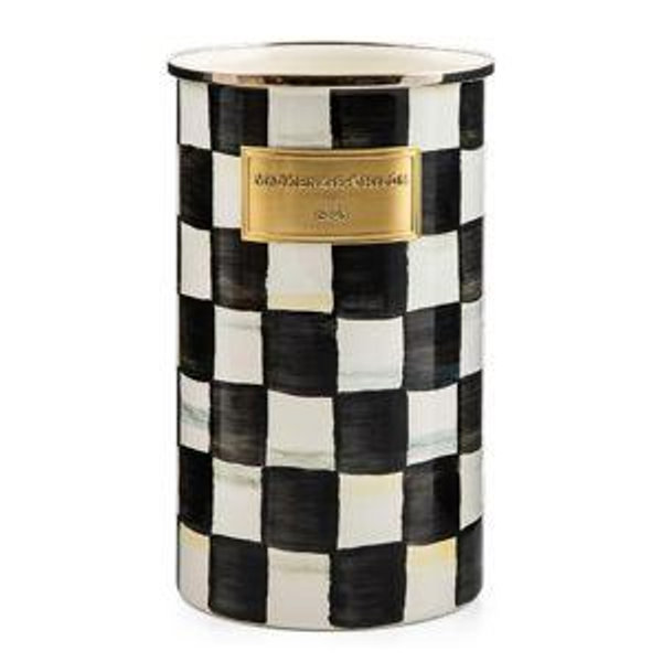 MACKENZIE-CHILDS Enamel Utensil Holder, Kitchen Utensil Holder for Countertop, Storage Caddy, Black-and-White Courtly Check