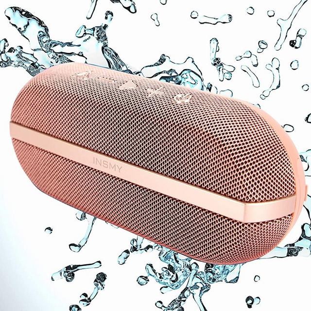 INSMY Portable Bluetooth Speakers, 20W Wireless Speaker Loud Stereo Sound Rich Bass, IPX7 Waterproof Floating, TWS Mode, 24 Hours Playtime, Bluetooth 5.0, Built-in Mic for Outdoors Camping (Pink)