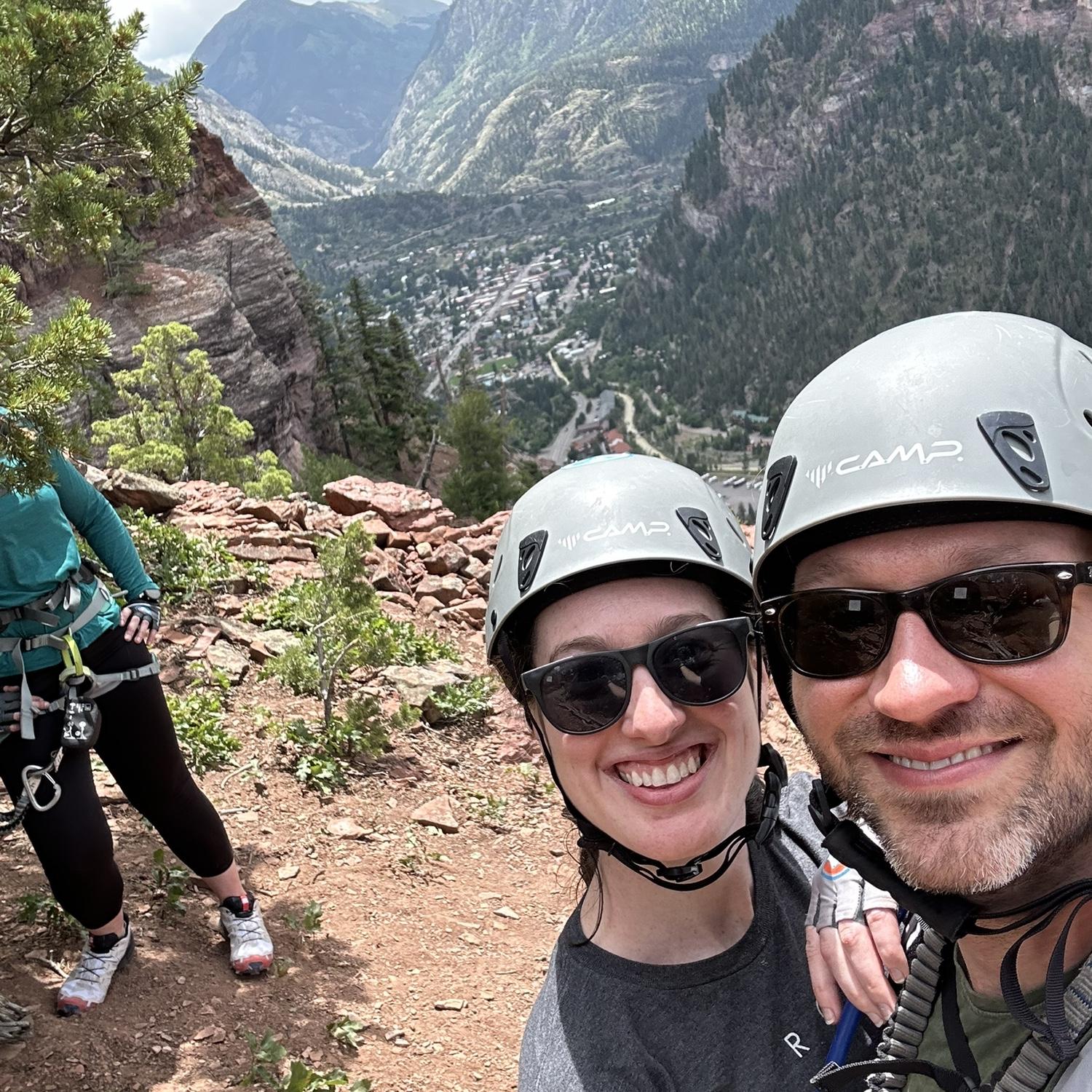 At the top of a mountain in Ouray after climbing up it