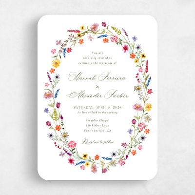 White Rounded Wedding Invitation - Lino Portrait