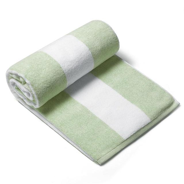 CLOWOOD Plush Oversized Beach Towel - Bamboo Cotton 40 x 72 Inch Large Thick Grass Green Striped Cabana Pool Swimming Towel