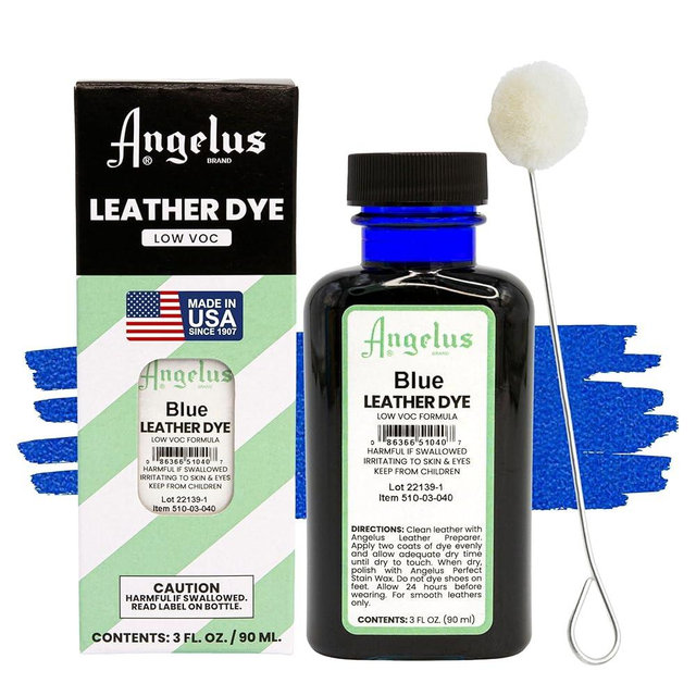 Angelus Leather Dye - Flexible Leather Dye for Shoes, Boots, Bags, Crafts, Furniture, & More 3oz, Dauber Included (Blue)