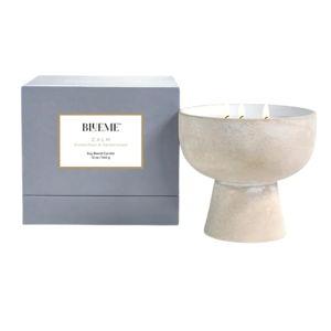 Blueme Calm Candle | Osmanthus & Sandalwood | 3 Wick - Refillable Wellness Candle with Essential Oils, Hand Finished & Poured Soy Wax Blend Ceramic Vessel, Natural Cotton Wicks | Medium 12 oz