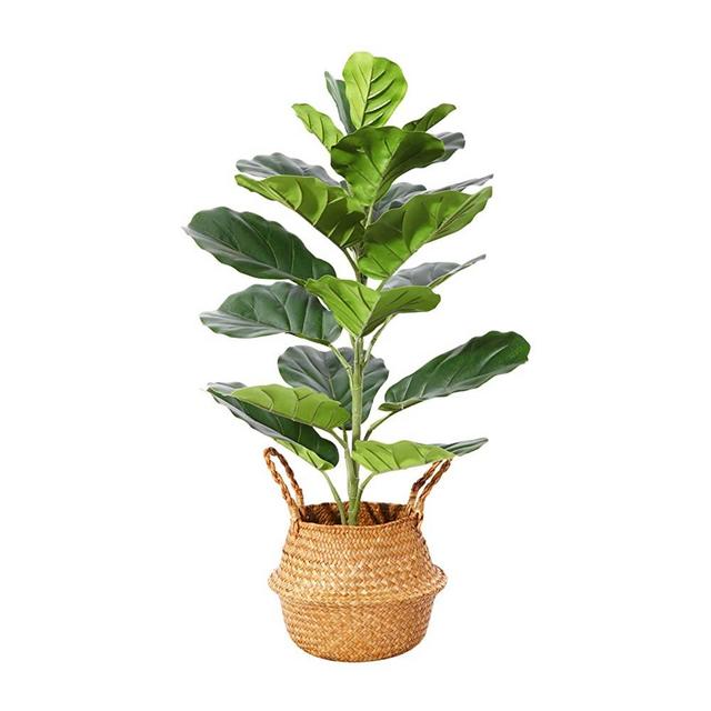 Ferrgoal Artificial Fiddle Leaf Fig Plants 30 Inch Fake Ficus Lyrata Tree with 21 Leaves in Pot and Woven Seagrass Belly Basket Perfect Faux Plant for Home Indoor Outdoor Office Modern Decor Green