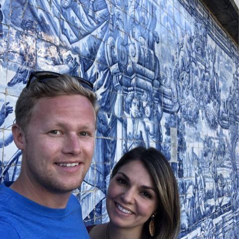 Classic Portuguese blue and white tiles paintings in Porto, Portugal