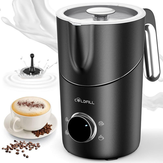 COLDFILL Milk Frother, 13.5oz/600ml Large Capacity & Detachable Milk Frother and Steamer, Coffee Frothers with Heating Function, Electric Automatic Hot & Cold Foam Milk Steamer, Quiet,Dishwasher Safe