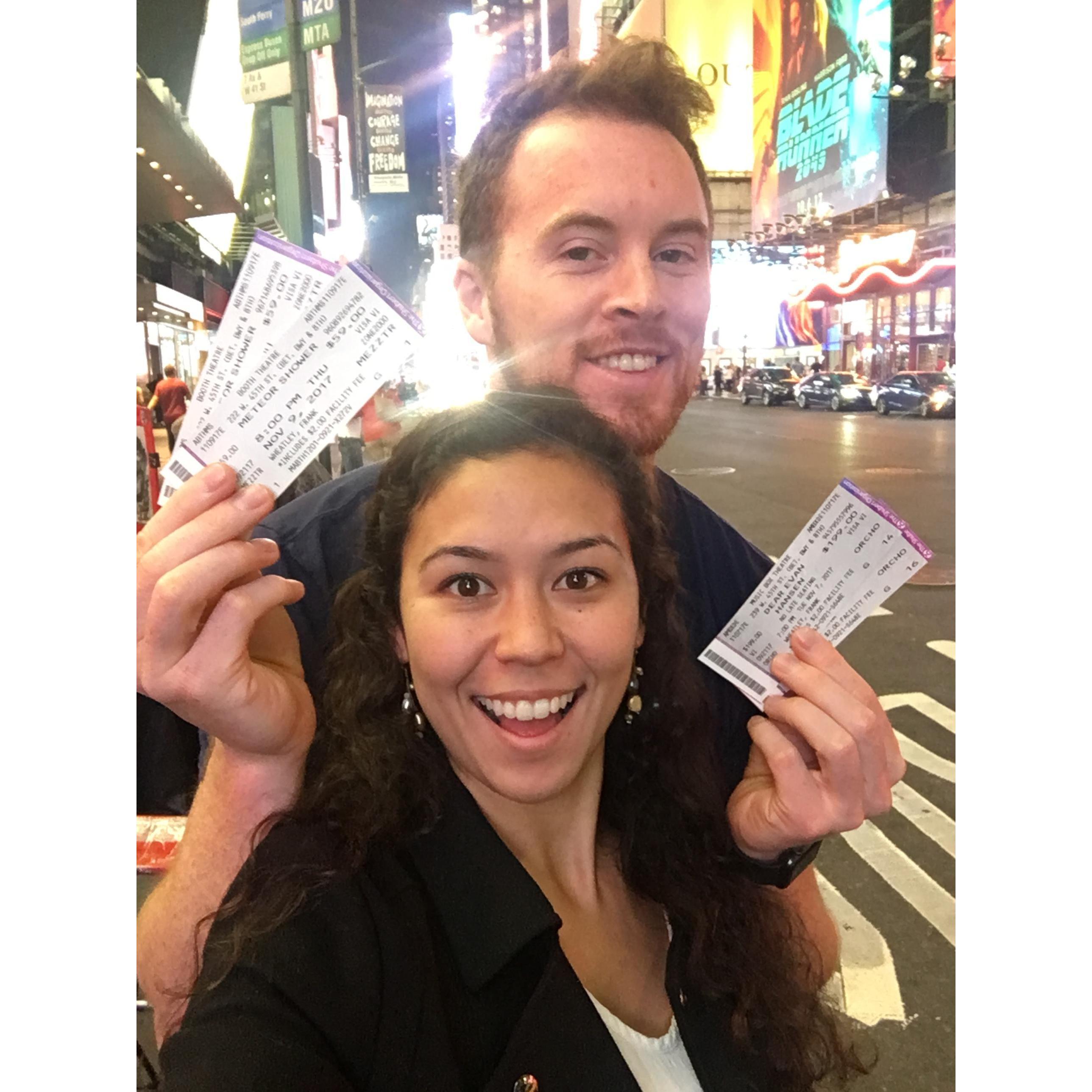 Broadway tickets to Dear Evan Hansen and Meteor Shower - a GREAT buy!