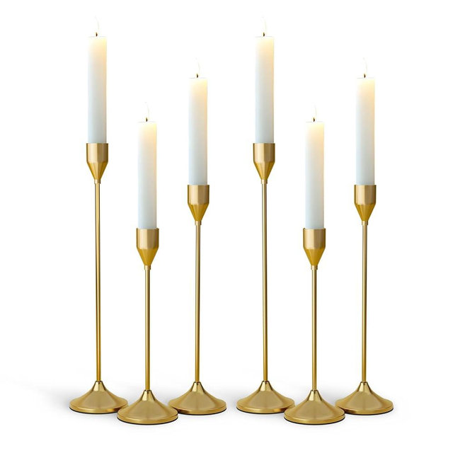 Brass Gold Metal Taper Candle Holder, Vintage Candlestick Holders, Candle Sticks Holder Decor for Wedding Wedding, Dinning, Party, Fits 3/4 inch Thick Candle&Led Candles (Set of 6 Pcs)