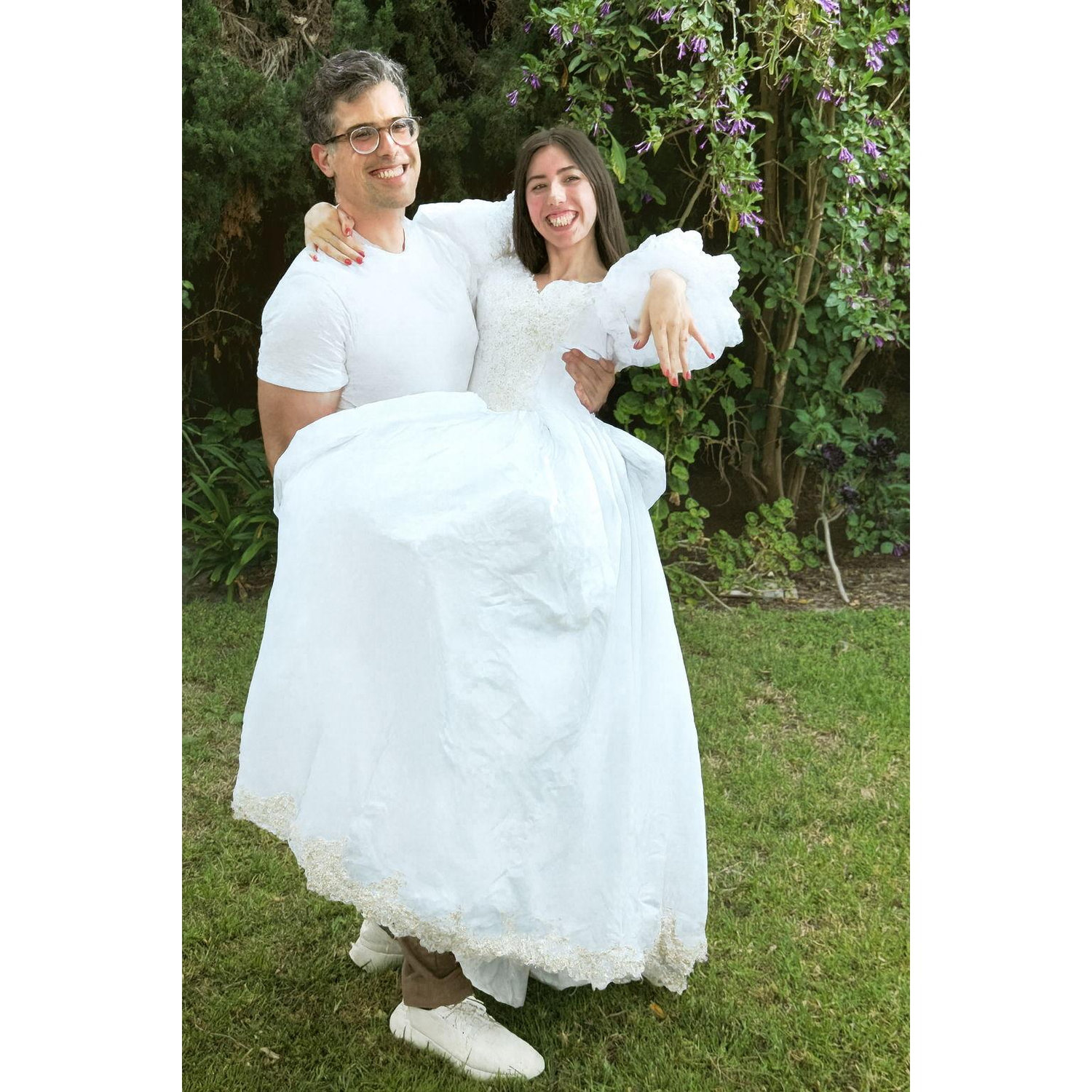 Kristina trying on her mom's wedding dress