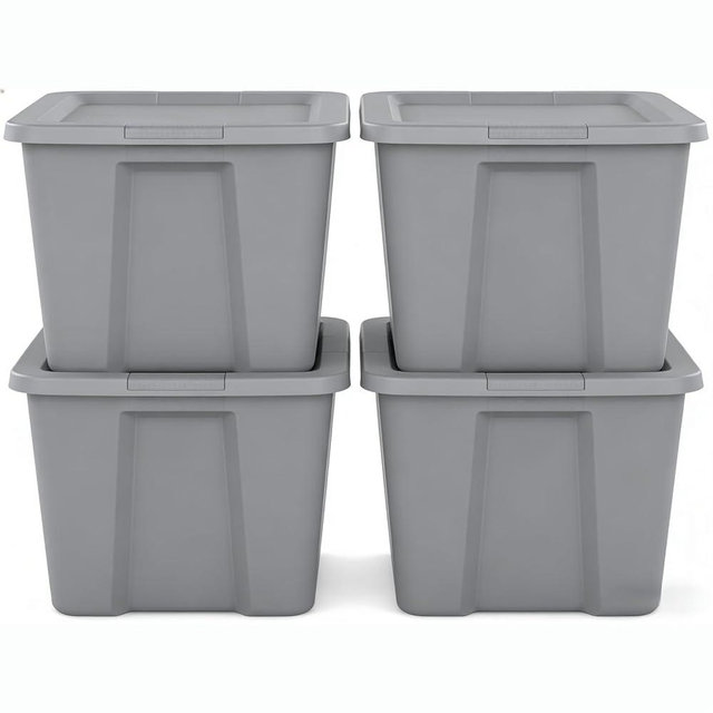 (4 pack)18 Gallon Storage Box with Lids, Storage Bins for Household items, Clothing, Tools and General Ltems, Grey