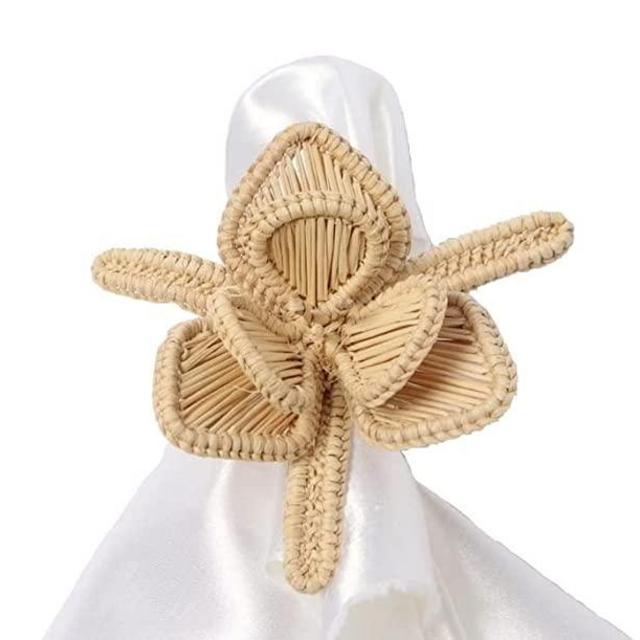 Orchid Straw Napkin Ring - Handwoven iraca Straw Napkin Ring, Natural