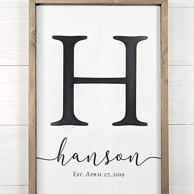 Framed Wooden Family Name Sign Personalized Wood Monogram Choose from Four Sizes
