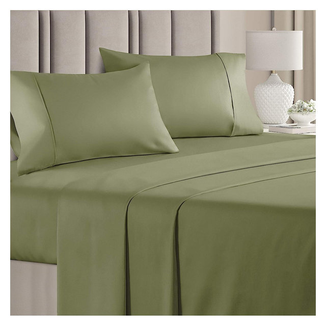 CGK Linens 4 Piece 100% Cotton 400 Thread Count Sheet Set in Sage Green, Size Queen