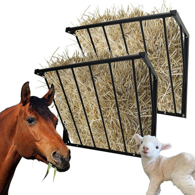 BUYYAH 2Pcs Horse Hay Feeder, 31.5'' Long Livestock Hay Feeder with 24 Gallon Large Capacity, Carbon Steel Wall Mounted Hay Rack for Horses, Sheep, Goats, Indoor Outdoor Uses