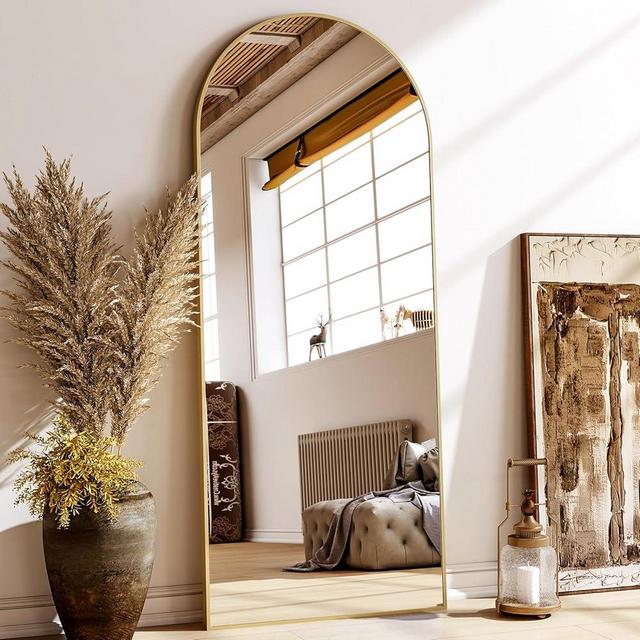 XRAMFY 24x68 Arched Full Length Mirror Floor Mirrors with Aluminum Alloy Frame Free-Standing Wall Mounted Floor Mirrors or Large Dressing Mirror, Gold Mirror Full Length