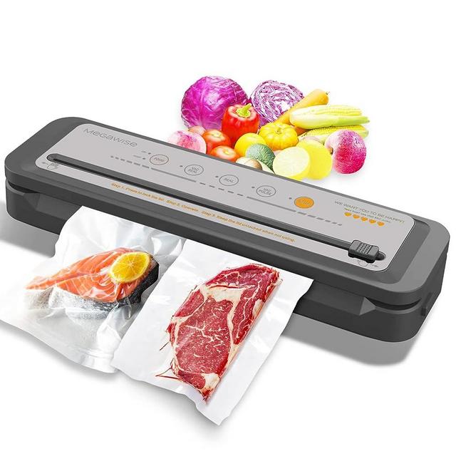 2023 Updated Vacuum Sealer Machine, MEGAWISE Food Sealer w/Starter Kit, Dry & Moist Food Modes, Compact Design with 10 Vacuum Bags & Bulit-in Cutter(Grey)