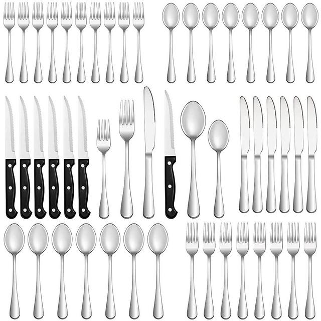 60 Pcs Silverware Set with Steak Knives Service for 10,Stainless Steel Flatware Set,Mirror Polished Cutlery Utensil Set,Home Kitchen Eating Tableware Set,Include Fork Knife Spoon Set,Dishwasher Safe