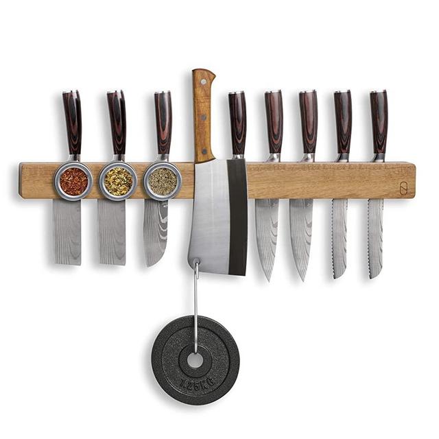 Premium 24 inch Magnetic Knife Holder for Wall with Double Storage & Charming Wood - Knife Magnetic Strip, Knife Magnet, Magnet Knife Holder Strip, Magnetic Knife Strip Knife Rack Kitchen Knife Holder
