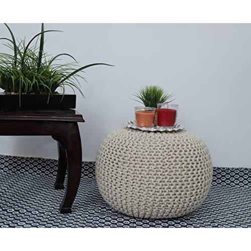 Frenish Décor Hand Knitted Cotton Ottoman Pouf Footrest 20x20x14 INCH, Living Room Accent seat (Natural)