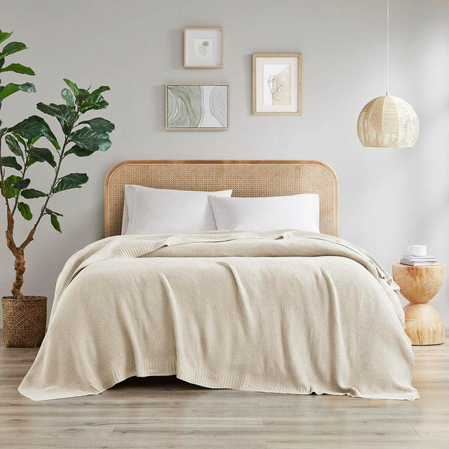 INK+IVY Bree Knit Throw Blanket for Bed, Sofa, and Couch, Lightweight, Breathable, Soft & Cozy Summer Blanket, Full/Queen (90 in x 90 in), Ivory