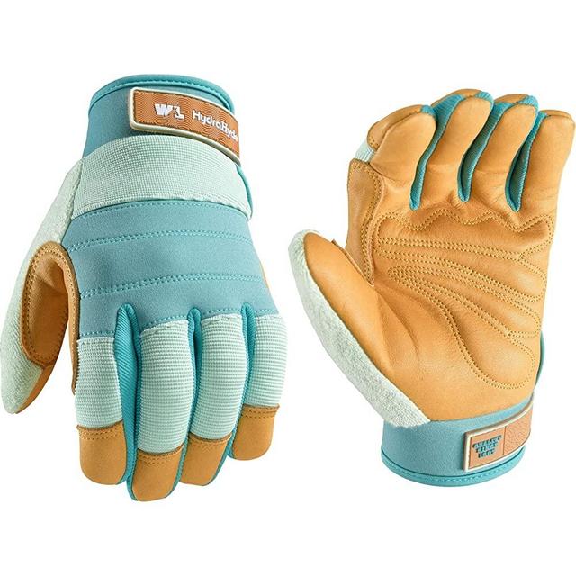 Wells Lamont Women's HydraHyde Water-Resistant Leather Palm Hybrid Work Gardening Gloves, Medium (3250M) , Blue