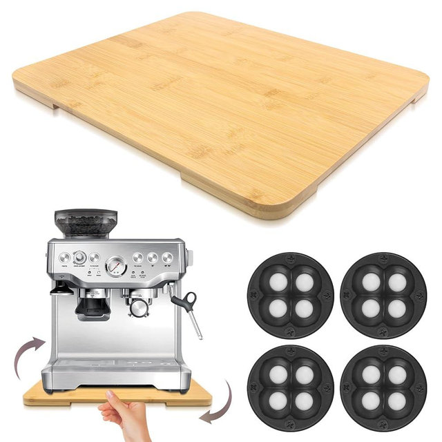 360° Rolling Tray Bamboo Appliance Slider for Kitchen Appliances, for Breville Espresso Machine Accessories, Sliding Tray for Coffee Maker Appliances Mat Easily from Under The Cabinet Natural13"×15.7"
