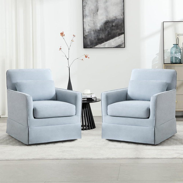INZOY Swivel Accent Chair Set of 2, Mid Century Modern Chair, Comfy Swivel Barrel Reading Chair, Upholstered Square Chair for Living Room Bedroom Small Spaces, Sky Blue